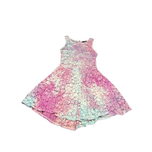 Unicorn ombré mermaid lace flower sheer tank mini dress medium be bop cover up - Picture 3 of 6